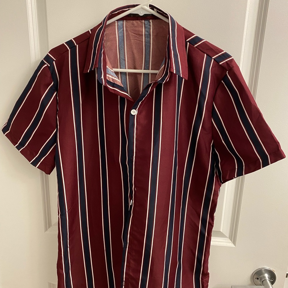 Shein- Red with blue and white stripe short sleeve